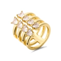 Golden multi-layer open ring with heart-cut cubic zirconia in 18K gold plated finish - Adjustable Open / Gold Hollow Zircon