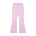 Detail of pink flare trousers with elastic drawstring waistband and soft fabric texture - S / Pink Pants