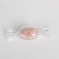 Pink natural crystal raw stone pieces inside a candy-shaped clear desktop ornament - Rose Quartz - 1PC