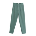 Pantaloni a vita alta da donna in verde salvia con pieghe frontali e tasche laterali - XS / Pantaloni e gonne / Verde