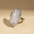 Macro view of silver irregular resin stone ring with translucent white mineral texture - Irregular Oval Style / Silver Base White Resin (HR2793)