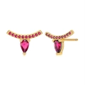 Detail of gold drop earrings with purple zircon in a sophisticated eyelash design - Rose Red