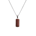 Macro detail of brown glittering cylindrical stone pendant on silver chain link necklace - Brown Glitter Stone (NSN00309)