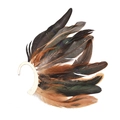 Macro detail of multi-layered brown and green vintage peacock feather ear cuff wrap - Brown A