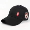 Dettaglio del ricamo del leone cinese sul cappello da baseball hip-hop nero alla moda - Regolabile / Nero