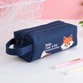 Dunkelblaue Federtasche mit großer Kapazität, drei Schichten und süßem Fuchsmotiv - Navy Fuchs