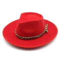 Detail of red wool fedora hat featuring a leopard print band and small side bow detail - M (56-58cm) / Red
