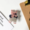 Pink cartoon bear phone grip with baseball cap and overalls in variant style - Transparent Grip-Cool Series-G Hat Bear