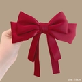 Elegant 18cm large red ribbon bow hair clip with smooth satin texture finish - Burgundy