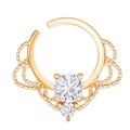 Goldener Septum-Ring mit Spitzenmuster und zwei klaren Zirkonia-Steinen - Kupfer / Krone (6867)
