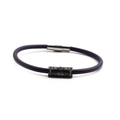 Detail of dark purple braided leather bracelet with black zircon charms and silver magnetic clasp - Purple