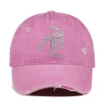 Detailed front view of pink distressed baseball cap with dinosaur skeleton embroidery - Pink