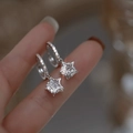 Elegant silver star pendant hoop earrings with sparkling zircon for women 2024 - Silver