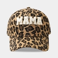Detail of leopard print baseball cap featuring gold-edged MAMA sequin letter patches - Adjustable / 8# MAMA Letter Patch