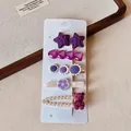 Detailed close-up of a 5-piece purple hair clip set with resin bears and faux pearls - Purple Bear 5-piece Set