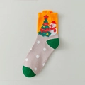 Funny Christmas themed crew socks with snowman patterns and white polka dots - 05 Christmas-Beige Polka Dot Snowman