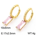 Pink rectangular gemstone earrings with gold textured hoops for women fashion - Gold/Pink