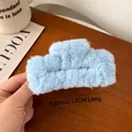 Light blue plush shark hair claw clip 11cm length for women autumn winter hair styling - Blue Plush Hair Claw 11cm