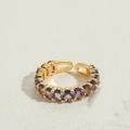 Adjustable 14K gold plated ring featuring a full circle of purple oval zircon stones - 14K Gold Purple Zircon