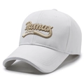 Vintage white baseball cap featuring premium brown 3D letter embroidery and curved brim - Adjustable / White
