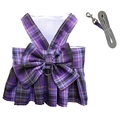 Harnais pour chien en forme de robe à carreaux violets avec grand nœud et maille - XS / Ensemble Robe Violette