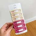 Pack of 6 cream and hot pink rectangular wavy hair clips on a white display card - 5# Pink Yellow Square Wave Set - 6Pcs