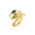18K vergulde slangenring met groene peervormige edelsteen en zirkonia accenten - Verstelbaar Open / Goud (11880)