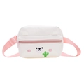Schattige witte crossbodytas voor kinderen met beer en bloem borduursels en roze riem - Witte Beer