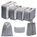 7-piece grey travel luggage organizer set with mesh cubes, laundry bag and shoe pouch - 7-Piece Set / Gray
