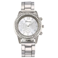 Detailed view of silver Geneva watch with rhinestone bezel and decorative sub-dials - Silver Flat End