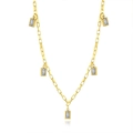 Minimalist gold necklace with five rectangular emerald-cut white zircon pendants - Gold Paperclip Chain 5 White Gems