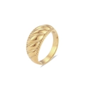 Goldener gedrehter Ring aus Edelstahl mit minimalistischem Seilmuster für Damen - US 7 / Glatter Croissant-Stil