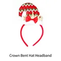 Christmas headband with a red-green knitted curved hat and gold glitter crown - TK-15-4 (Crown Curved Hat Headband - Wavy Pattern)