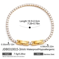 Detalle macro que muestra el ancho y las medidas de la pulsera tenis de circón dorado - Dorado (3mm)