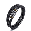 Close-up of triple-layer braided black leather bracelet with Love You Forever engraved clasp - Love You Forever/Engraved