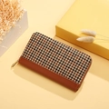 Langes Canvas-Portemonnaie mit Hahnentrittmuster und braunem Lederboden im Vintage-Stil - Hahnentritt Braun