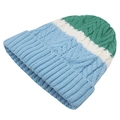 Grofgebreide muts met kabelpatroon in groene, witte en blauwe strepen met dikke boord - Groen/Wit/Blauw Color Block (Hemelsblauw)