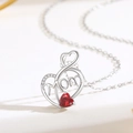S925 Silber MOM Herzkette mit einem roten Edelstein und funkelnden Akzenten für Mütter - 925er Silber / Silber/Roter Zirkonia