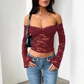 Haut sexy en dentelle à épaules dénudées et manches longues de couleur bordeaux Y2K - XS / Bordeaux
