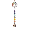 Seven chakra tree of life car charm with natural crystals and woven tassel ornament - Round Bead - Bronze Wire Tree of Life
