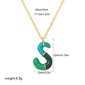 Golden letter S necklace with green enamel pendant and detailed dimension labels - S