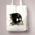White canvas Christmas tote bag with Santa Claus letter P print for holiday gift shopping - Letter P