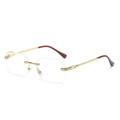 Gafas de sol cuadradas sin montura con marco dorado, detalles de diamante y puntas marrones - Montura Dorada Transparente C4