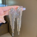 Sparkling silver tassel drop earrings with premium zircon crystals in a luxury design - 54-Silver Pin-Gold-Full Rhinestone Tassel