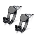 Men's punk style black hexagonal ear studs with unique curved hook design - Black Pentagonal Hook Pair / Black