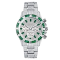 Silver iced-out watch with green baguette crystals and fully diamond-set band - Silver Green