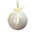 7.2cm white Christmas ball foam ornament with golden tree print and yellow bow ribbon - Yellow Stripe Ball