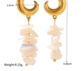 18k gold plated stainless steel crescent moon earrings with natural mother of pearl charms - Hammered Half Moon Shell Earrings / Gold/White