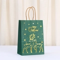 Dark green Christmas gift bag with gold foil deer and Merry Christmas print - Gold Stamping 046-2 Green Reindeer Snowflake / 21*15*8cm