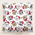 Funda de cojín navideña cuadrada con bulldogs franceses festivos y gorros de Papá Noel - Estilo 27-Frenchie gorro de Navidad / 45x45 cm